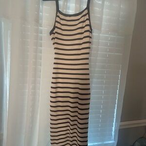 Freshman Black and Cream Striped Midi Dress